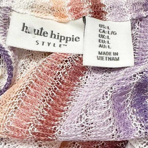 New Haute Hippie chevron stripe mesh crochet swim coverup size L - Picture 4 of 5